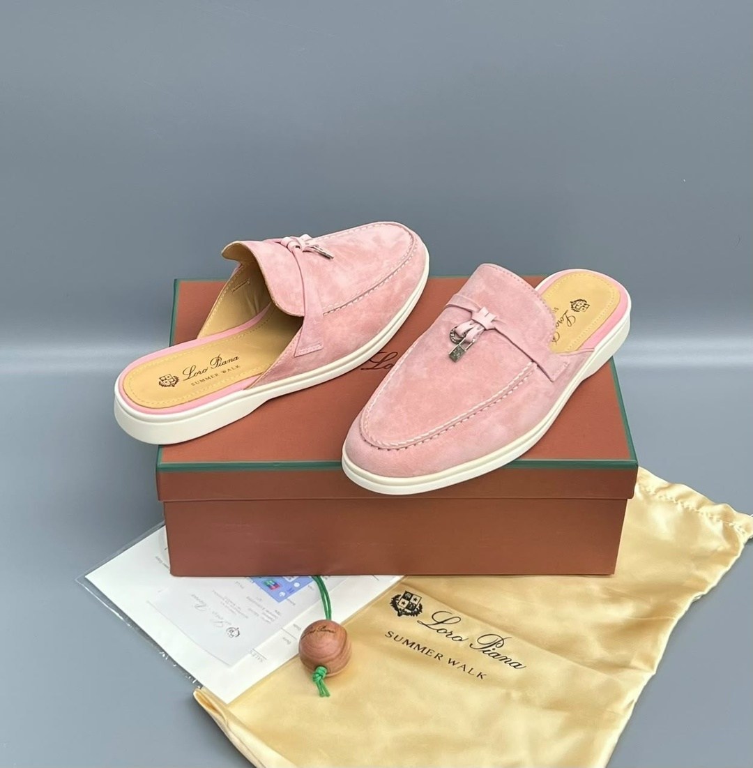 лоферы loro piana,,замшевые мюли,мюли женские,замшевые женские лоферы loro piana розовые
