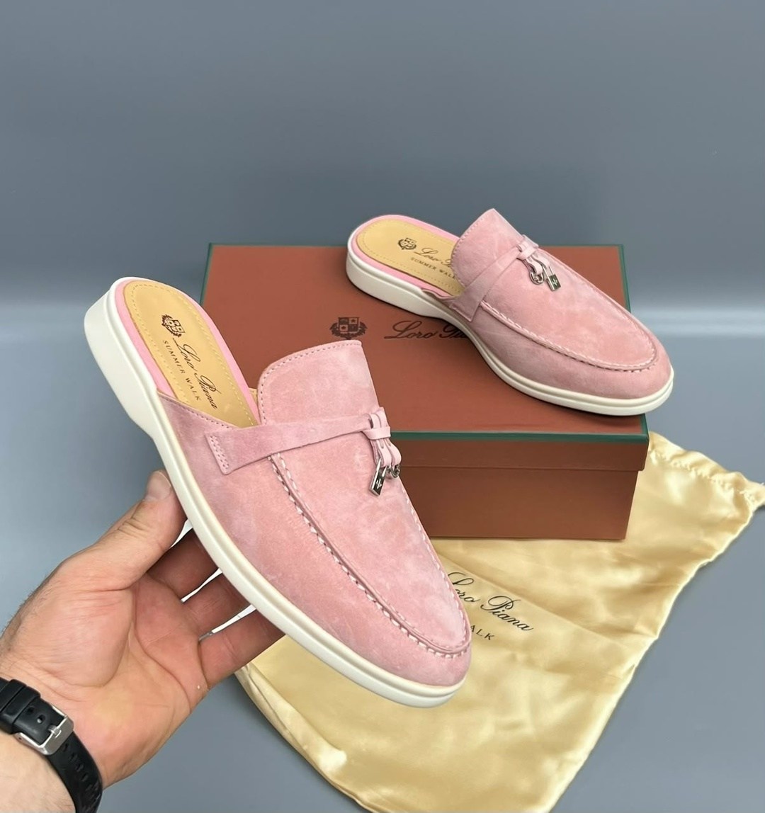 лоферы loro piana,,замшевые мюли,мюли женские,замшевые женские лоферы loro piana розовые