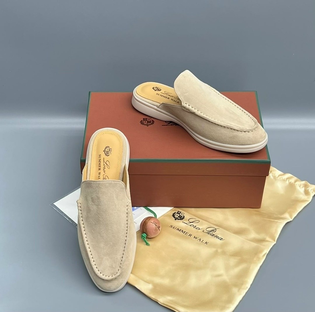 мюли loro piana,лоферы из натуральной замши loro piana,,loro piana лоферы,женские замшевые мюли loro piana бежевые
