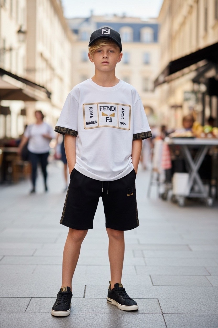 шорты fendi,одежда для мальчика,шорты для мальчик,костюм с шортами и футболкой для подростка,костюм для мальчика с шортами и футболкой