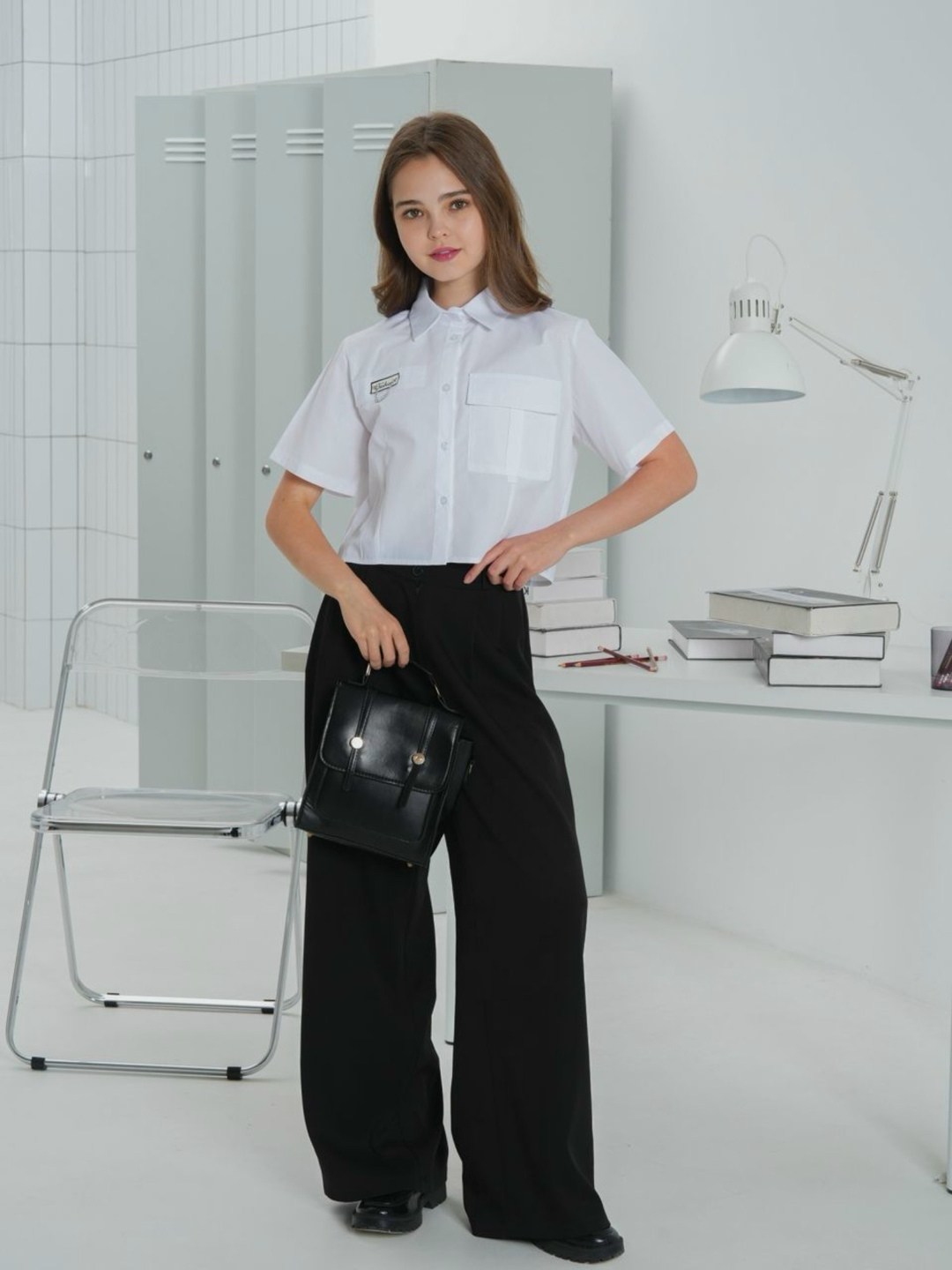 рубашка школьная для девочки с галстуком erden style,блузка рубашка,рубашка школьная укороченная нарядная chicasdemoda,белая рубашка женская,рубашка белый