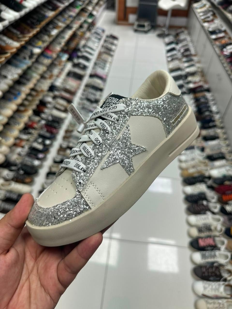 ,кеды golden goose,кроссовки golden goose wmns stardan white silver glitter,кеды golden goose hi star glitter low-top,голден гус кеды