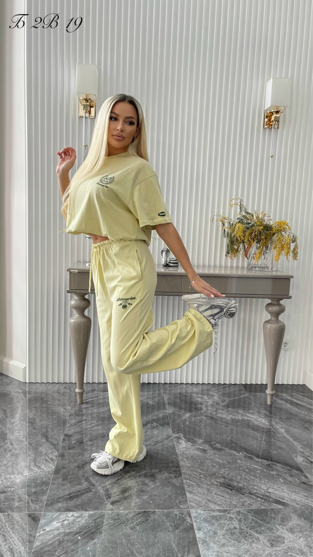 костюмы комплекты,модная одежда,одежда ,костюм женский,спортивный костюм с брюками на кулиске tennis club w suits цвет лимонный желтый
