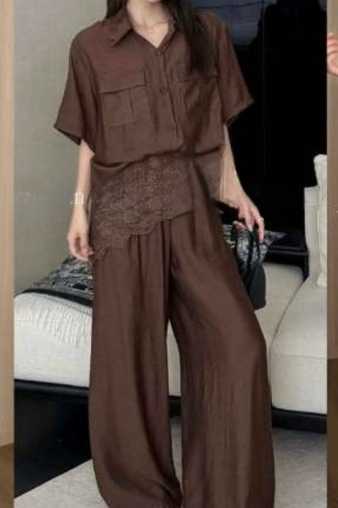 брючный комплект,модные блузы,брючный костюм rumoda 2213 коричневый,женский костюм,