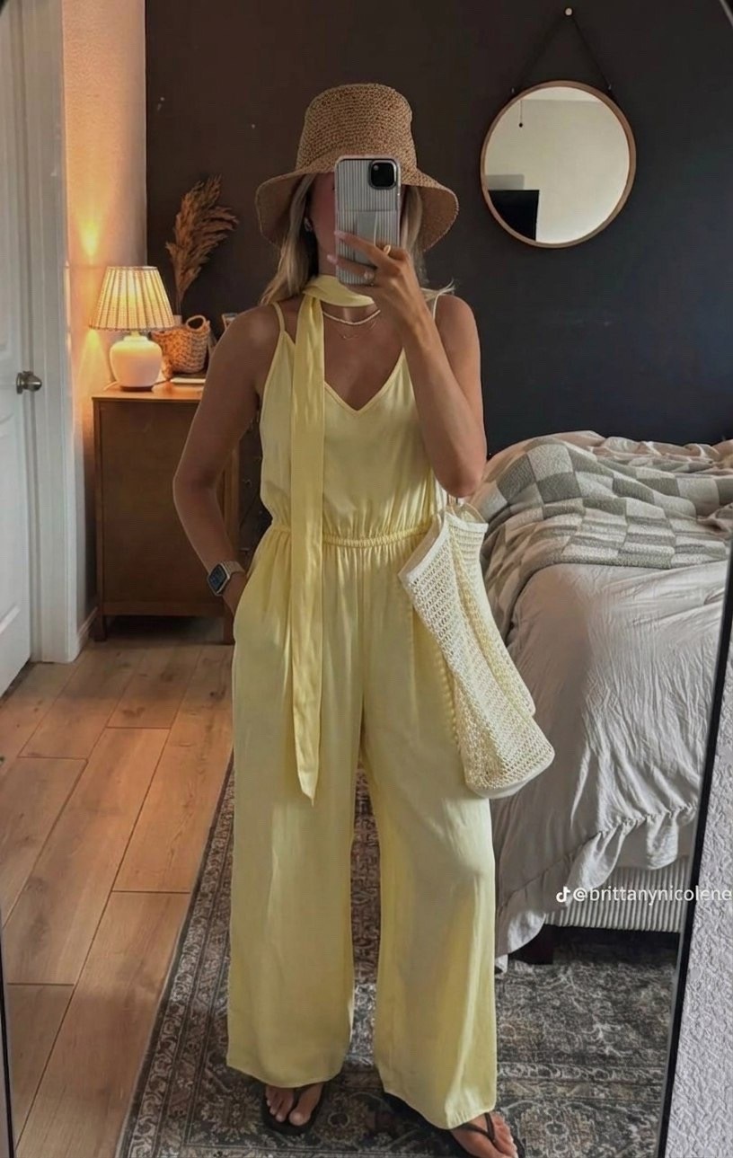 элегантные комбинезоны,желтый комбинезон,yellow jumpsuit,брючный комбинезон,комбинезон с завязками
