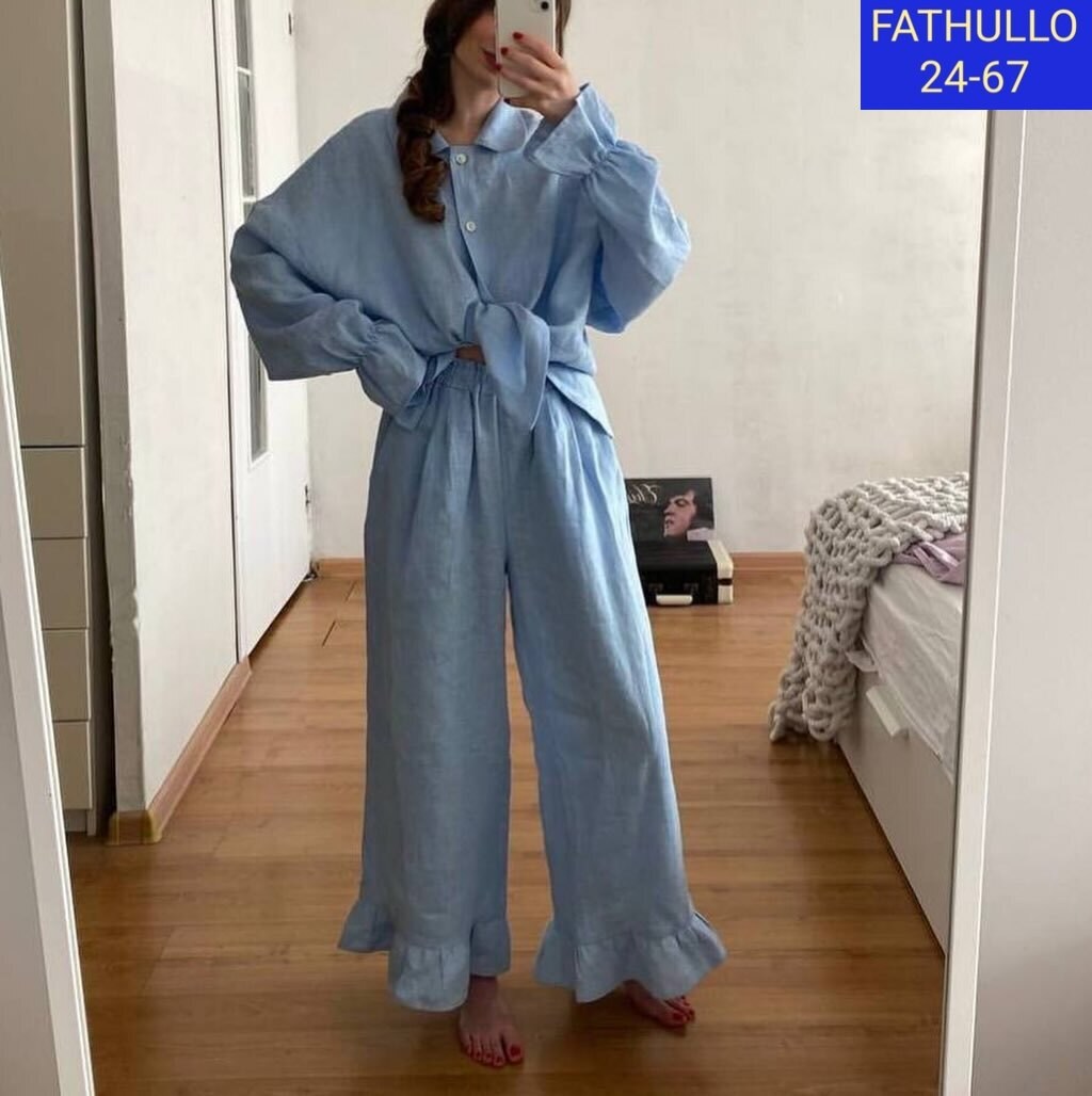 костюм женский льняной,костюм женский лен,костюм льняной брючный,костюм льняной,летний костюм брюки палаццо женский льняной с рубашкой 37thavenue