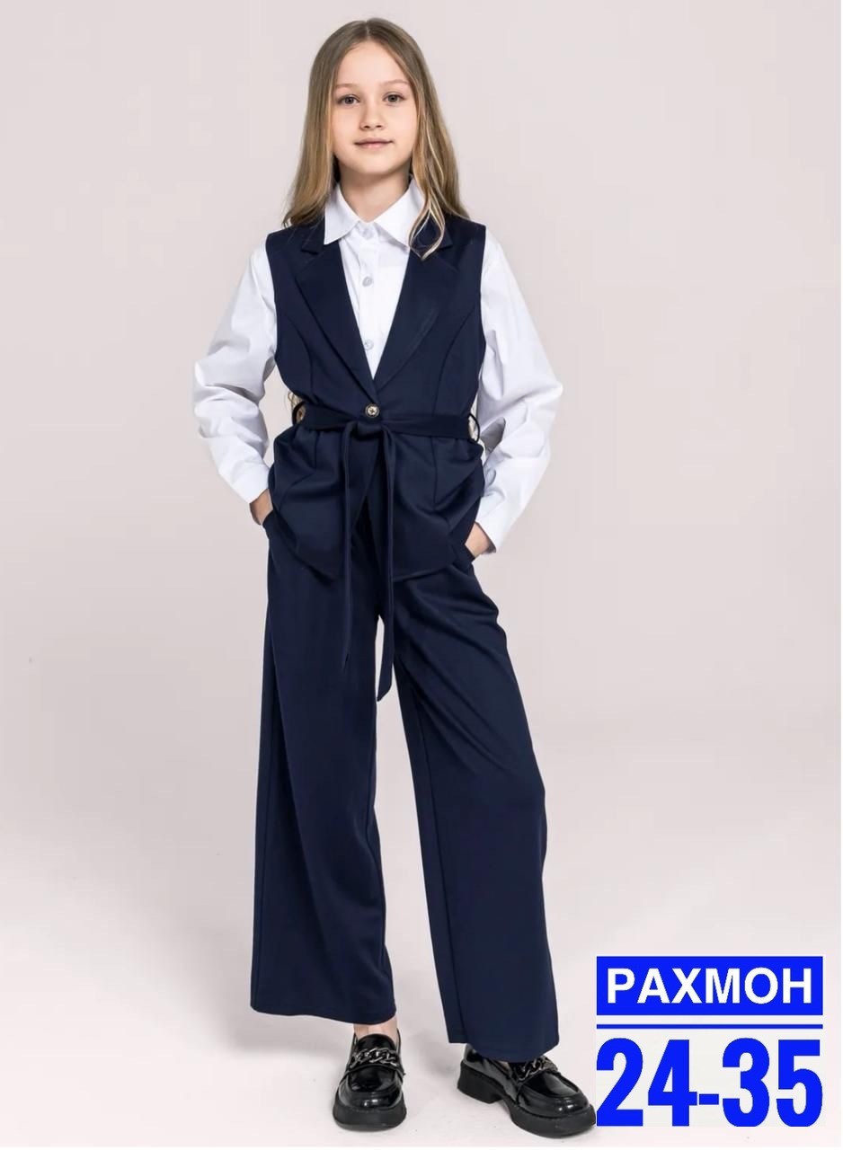 школьный костюм двойка с брюками палаццо и жилетом sheng yuan fashion,школьный костюм двойка с брюками палаццо с жилетом sheng yuan fashion 243011441,костюм брючный школьная форма для девочки payan,шк