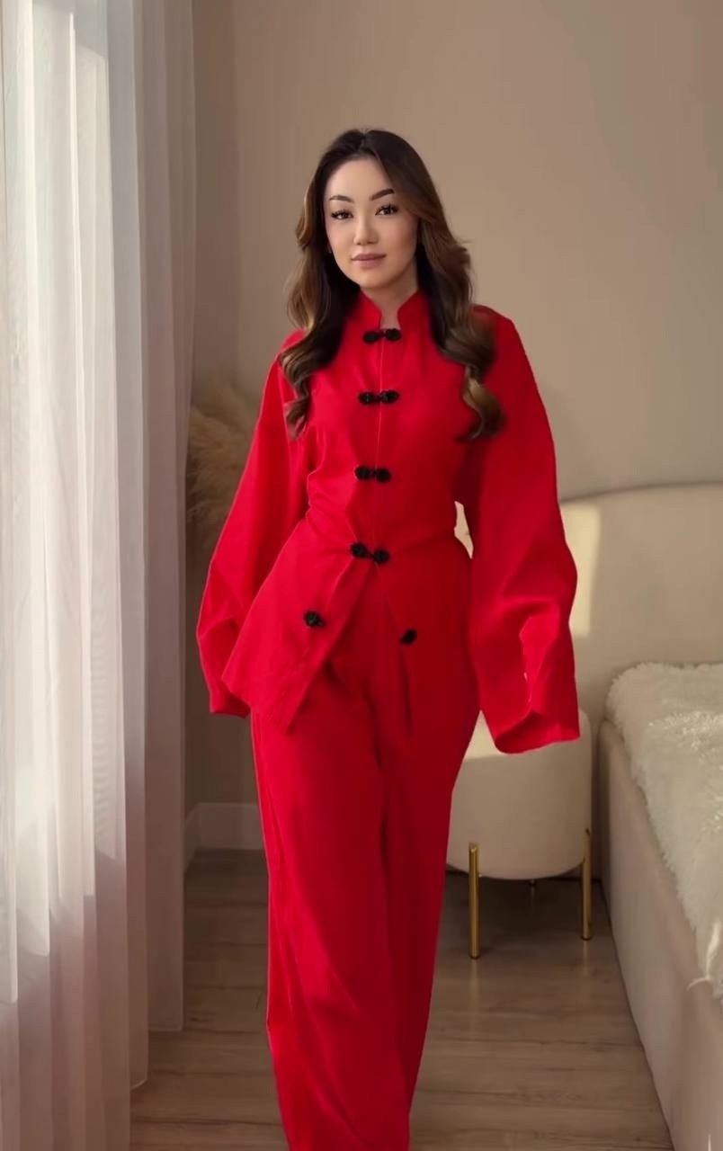 брючный костюм,брючный костюм annete a4181,женский брючный костюм,брючный костюм кимоно,брючный костюм annete a4181 красный размер 42-46