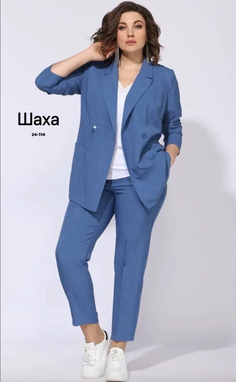 костюм брючный 24220 голубой aira style,костюм женский брючный,брючный костюм женский большие размеры,брючные костюмы для женщин стильные,брючный костюм aira style 24220 голубой тройка