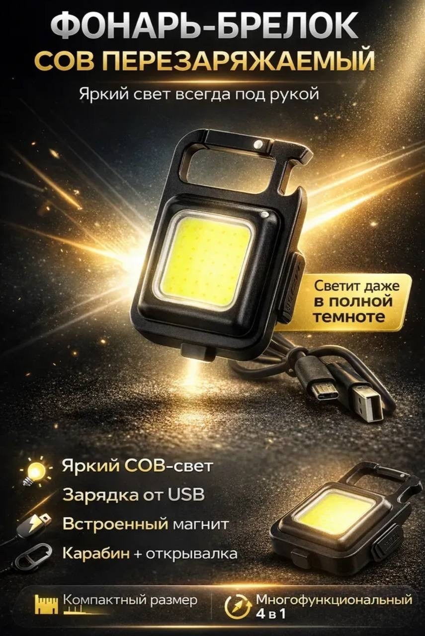 портативный фонарь,фонарь ручной светодиодный походный,фонарь с карабином и магнитом,cob rechargeable keychain light,аккумуляторный фонарь