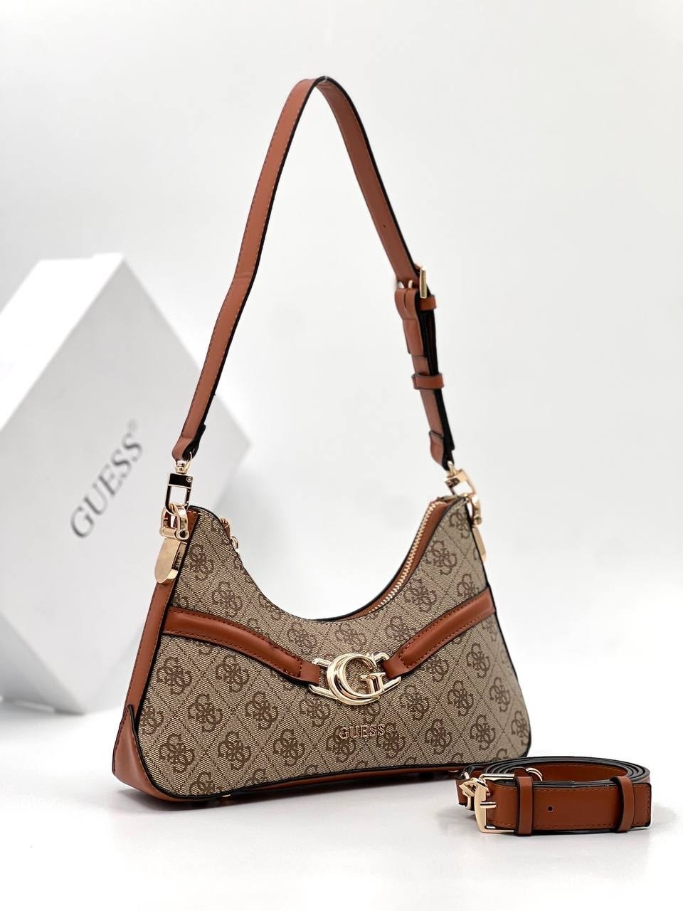 сумка guess женская,сумка guess,guess сумка на плечо,сумка хобо guess aviana коричневый/кремовый,сумка guess бежевая