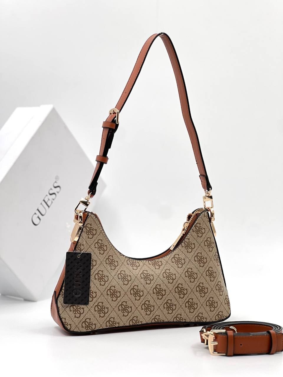 сумка guess женская,сумка guess,guess сумка на плечо,сумка хобо guess aviana коричневый/кремовый,сумка guess бежевая