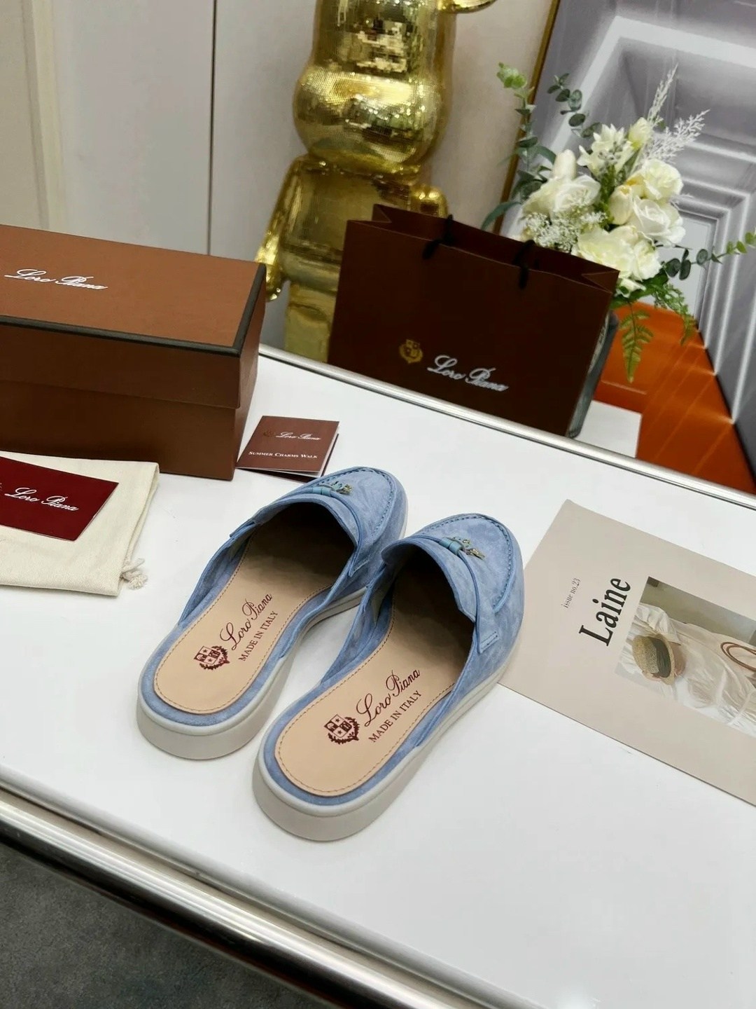 женские замшевые мюли loro piana голубые,,мюли loro piana,лоферы женские туфли из натуральной замши loro,женские тапочки