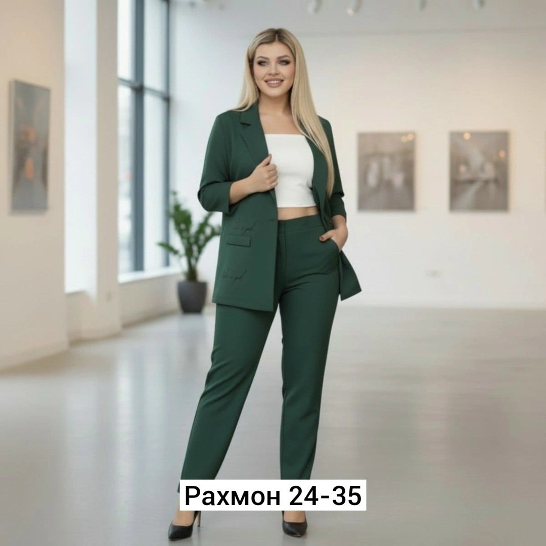 брючный костюм белэльстиль 203+586 зеленый,брючные костюмы женские,брючный костюм женский 52 54,костюм женский,брючный костюм женский большие размеры