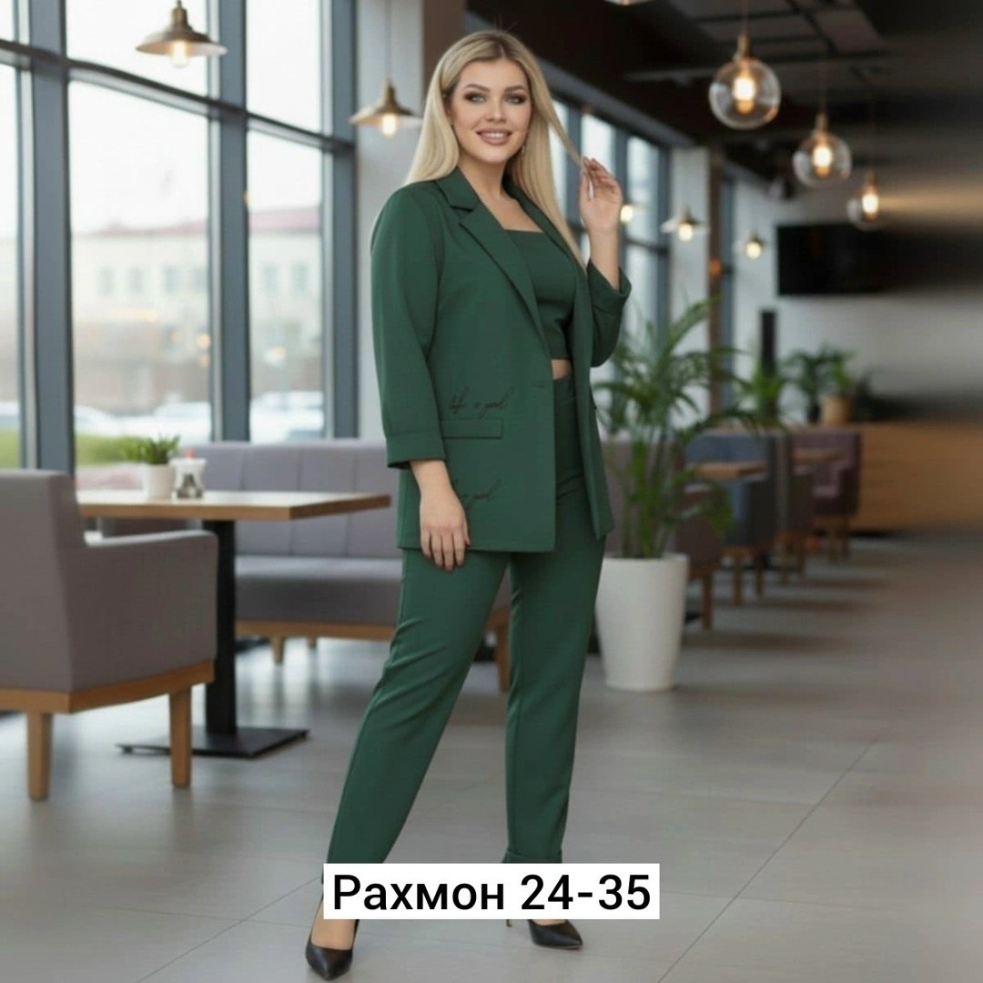 брючный костюм белэльстиль 203+586 зеленый,брючные костюмы женские,брючный костюм женский 52 54,костюм женский,брючный костюм женский большие размеры