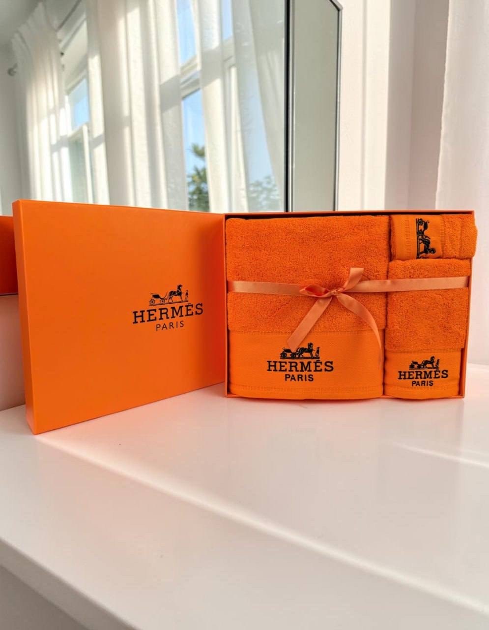 полотенце hermes,набор полотенец гермес,банное полотенце махровое "hermes" 3 шт оранжевое,подарочные наборы полотенец,набор полотенец