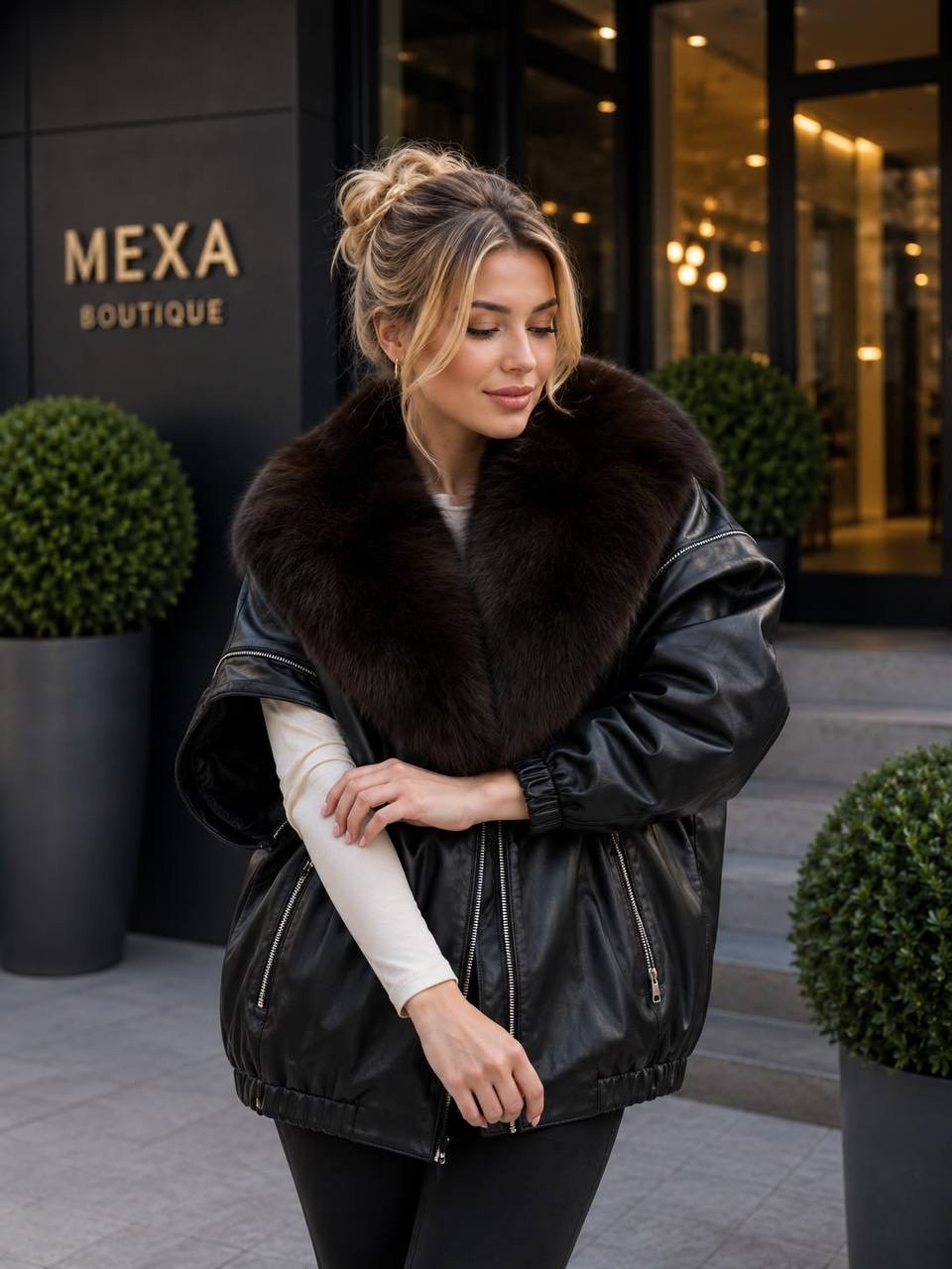 кожаная куртка с мехом,кожаная куртка,кожаная куртка с мехом песца,кожаная куртка с меховым воротником,меховая куртка
