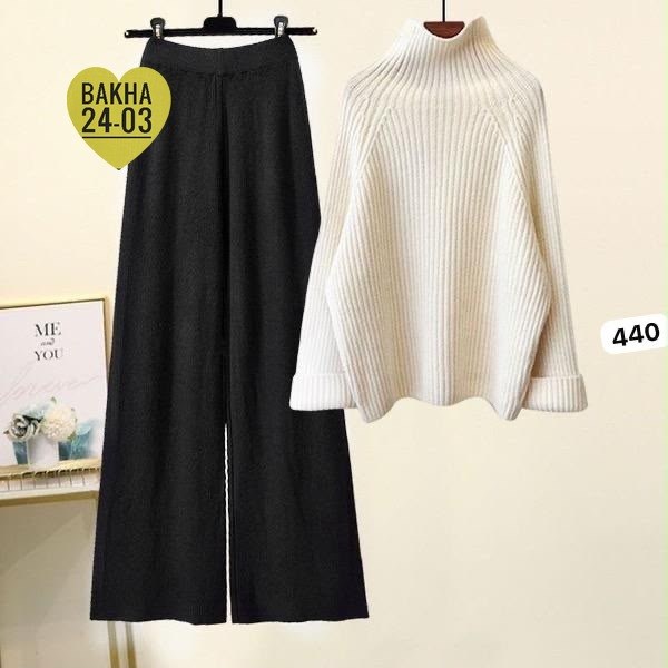 женский комплект из большого свитера с высоким воротником и широких брюк,модный женский трикотажный свитер и широкие брюки,теплый вязаный костюм,женский костюм с брюками,женский костюм с брюками ткань