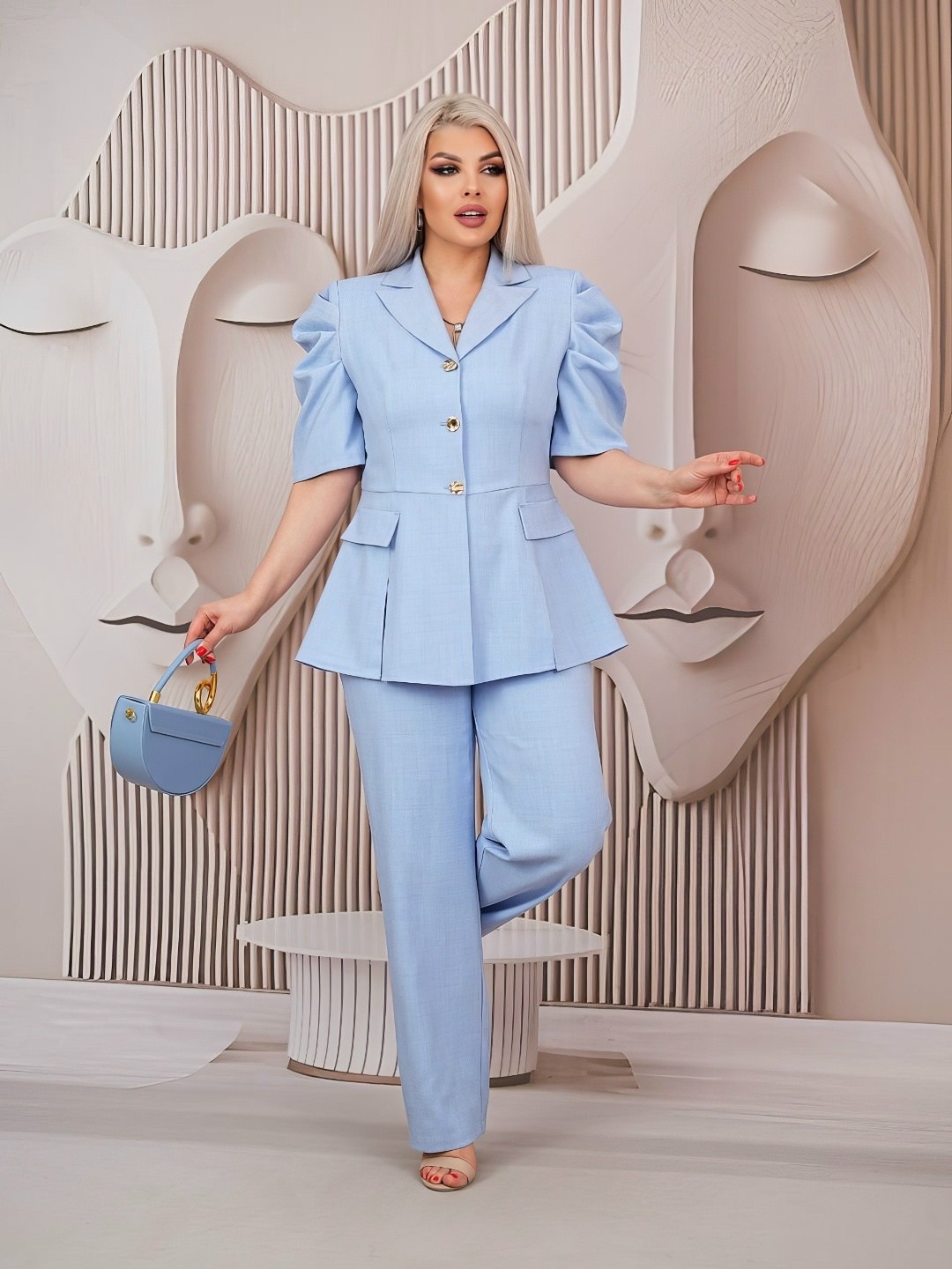 брючный костюм alani collection 2334 голубой,костюм брючный 2334 голубой alani,голубой брючный костюм женский,летние брючные костюмы,брючный женский костюм