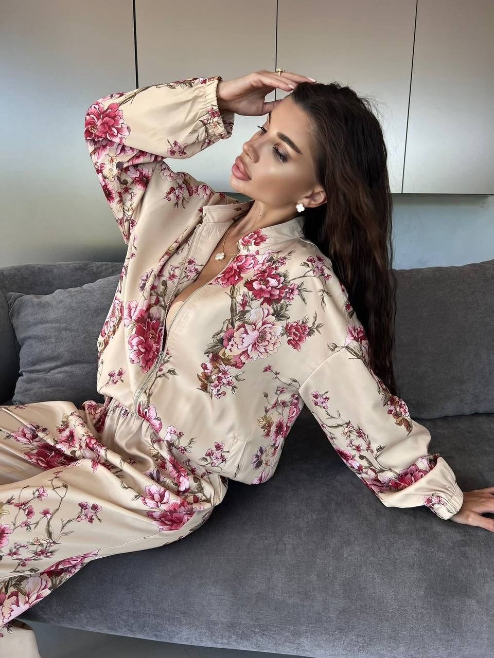 костюм в пижамном стиле,шелковый костюм в пижамном стиле trend.collection 232120803,пижамные костюмы,шелковый домашний костюм в пижамном стиле,шелковый костюм в пижамном стиле trend.collection