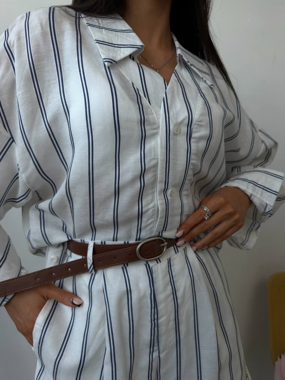 костюм летний с шортами рубашкой льняной в полоску из льна betrendy wear,костюм в полоску,костюм в полоску женский,пижама в полоску