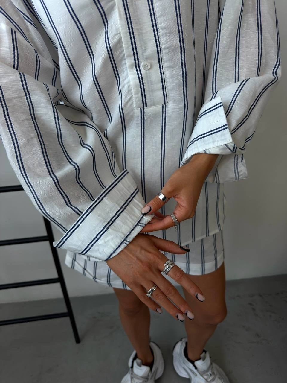 костюм летний с шортами рубашкой льняной в полоску из льна betrendy wear,костюм в полоску,костюм в полоску женский,пижама в полоску