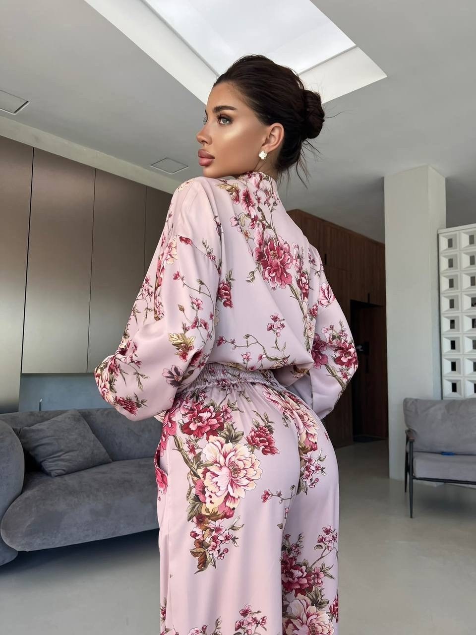 костюм в пижамном стиле,шелковый костюм в пижамном стиле trend.collection 232120803,пижамные костюмы,шелковый домашний костюм в пижамном стиле,шелковый костюм в пижамном стиле trend.collection