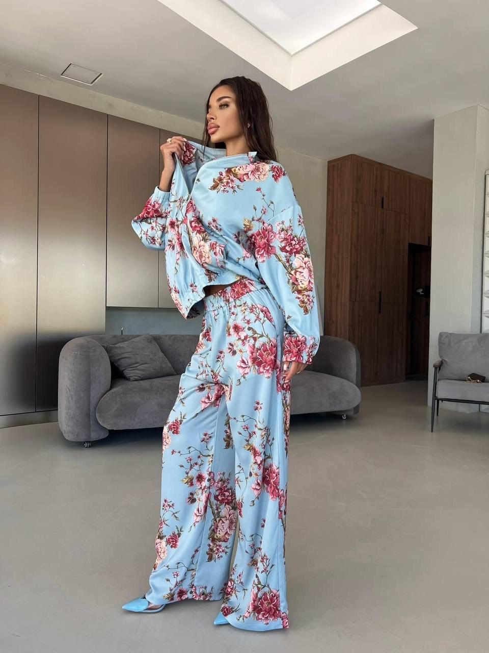 костюм в пижамном стиле,шелковый костюм в пижамном стиле trend.collection 232120803,пижамные костюмы,шелковый домашний костюм в пижамном стиле,шелковый костюм в пижамном стиле trend.collection
