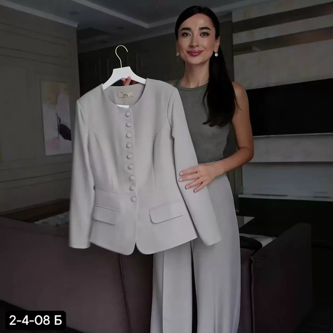 костюм dilana vip арт. 1993 белый,костюм брючный 1993 белый dilanavip,брючный костюм dilana vip 1993 белый,женский брючный костюм,деловой костюм жакет жилет и брюки с выкройкой палаццо dilana vip 1993