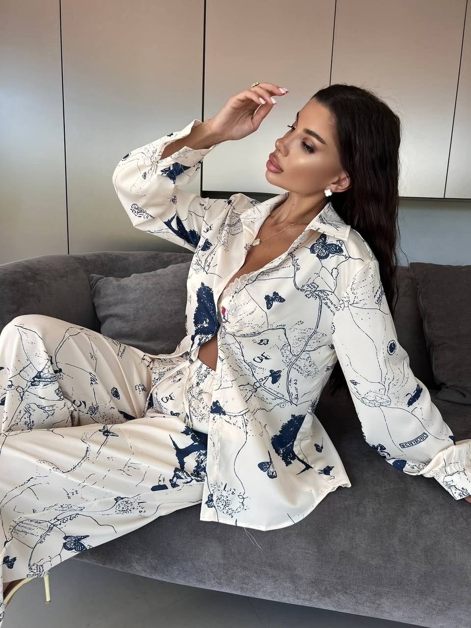 шелковый костюм в пижамном стиле trend.collection 232120803,шелковый домашний костюм в пижамном стиле,шелковый костюм в пижамном стиле trend.collection,костюм в пижамном стиле,пижамные костюмы
