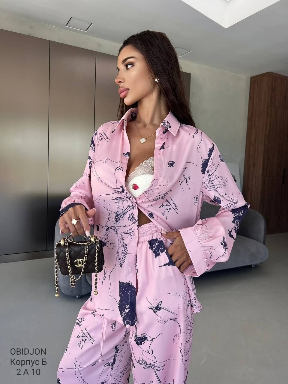 шелковый костюм в пижамном стиле trend.collection 232120803,шелковый домашний костюм в пижамном стиле,шелковый костюм в пижамном стиле trend.collection,костюм в пижамном стиле,пижамные костюмы