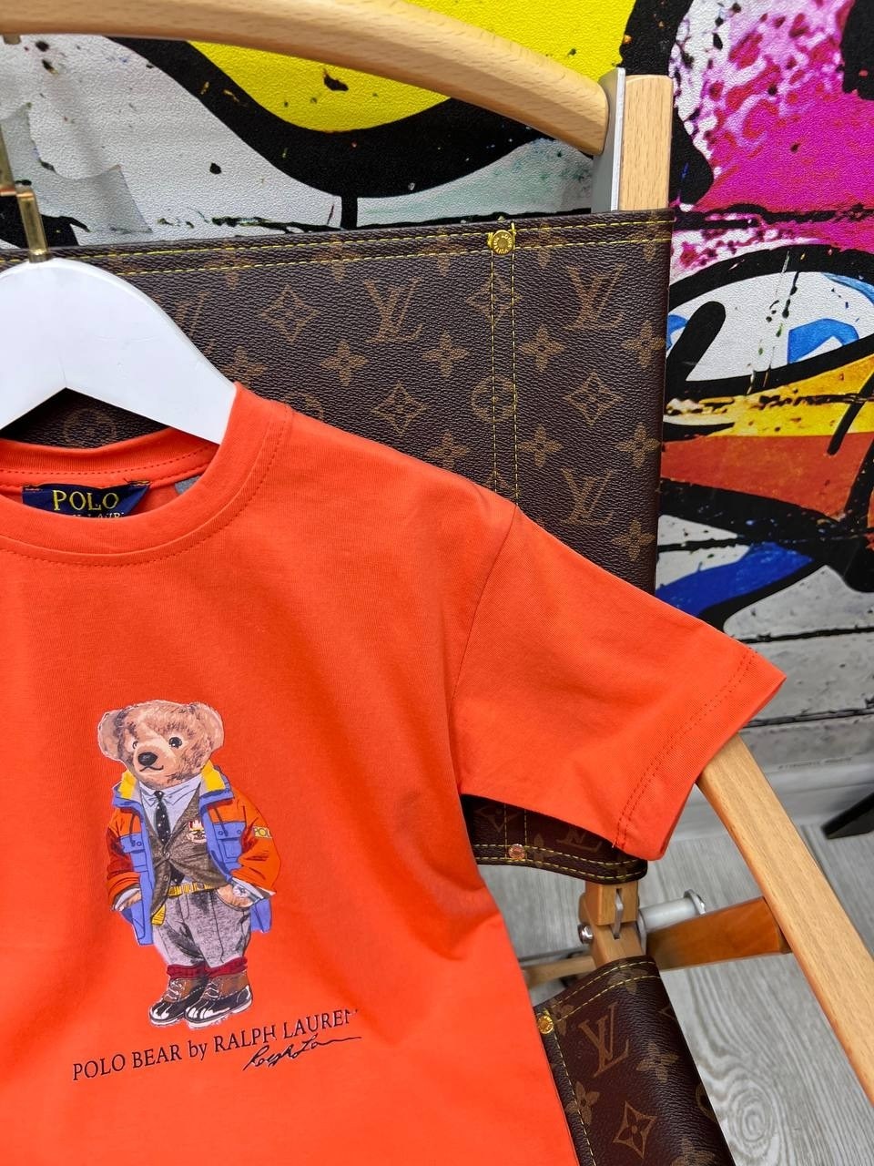 детская футболка,оранжевая футболка,футболка,ralph lauren polo bear,одежда футболка