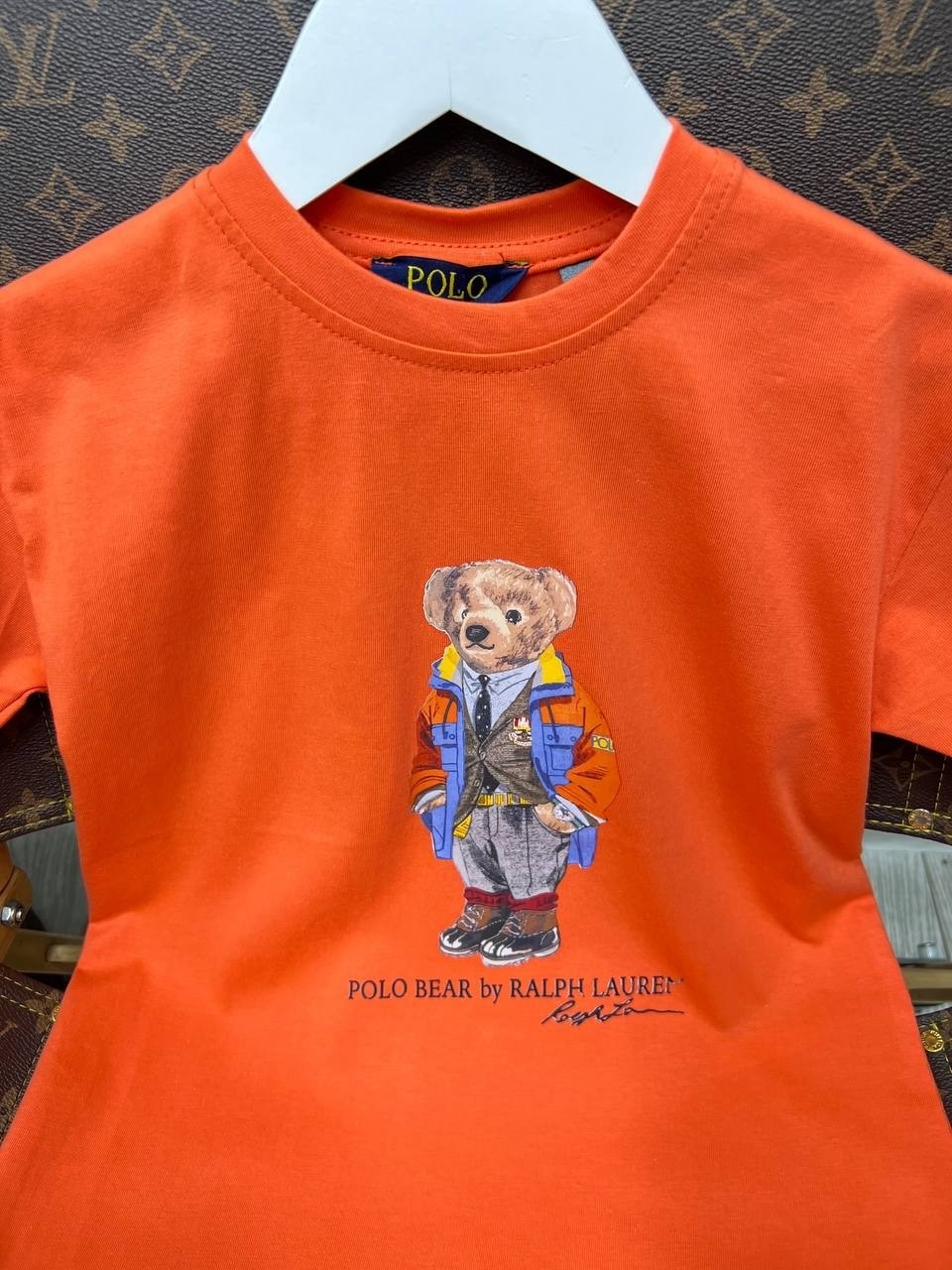 детская футболка,оранжевая футболка,футболка,ralph lauren polo bear,одежда футболка