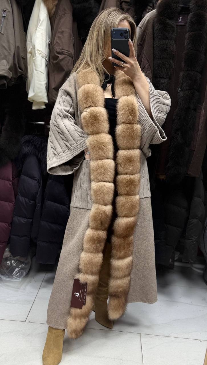 пальто с натуральным мехом соболя northfox,меховое пальто,пальто с мехом,пальто с соболем,кашемировое пальто с соболем