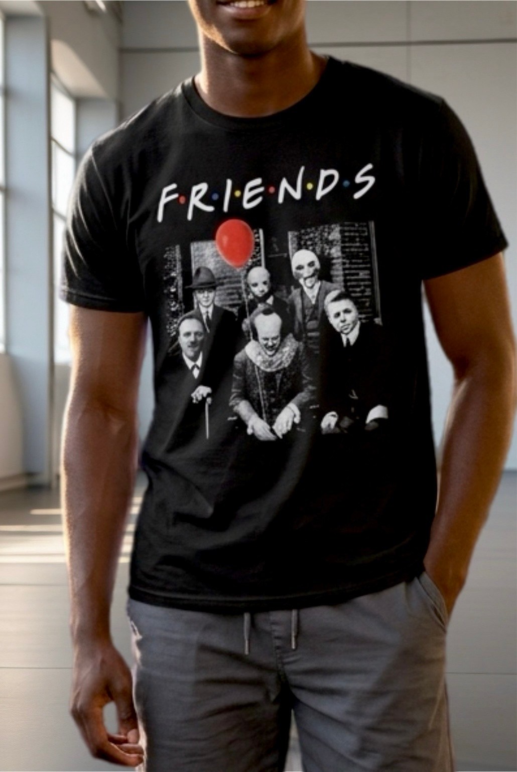 футболка friends pennywise,футболка друзья с маньяками,футболка,футболка сериал друзья,футболки и майки