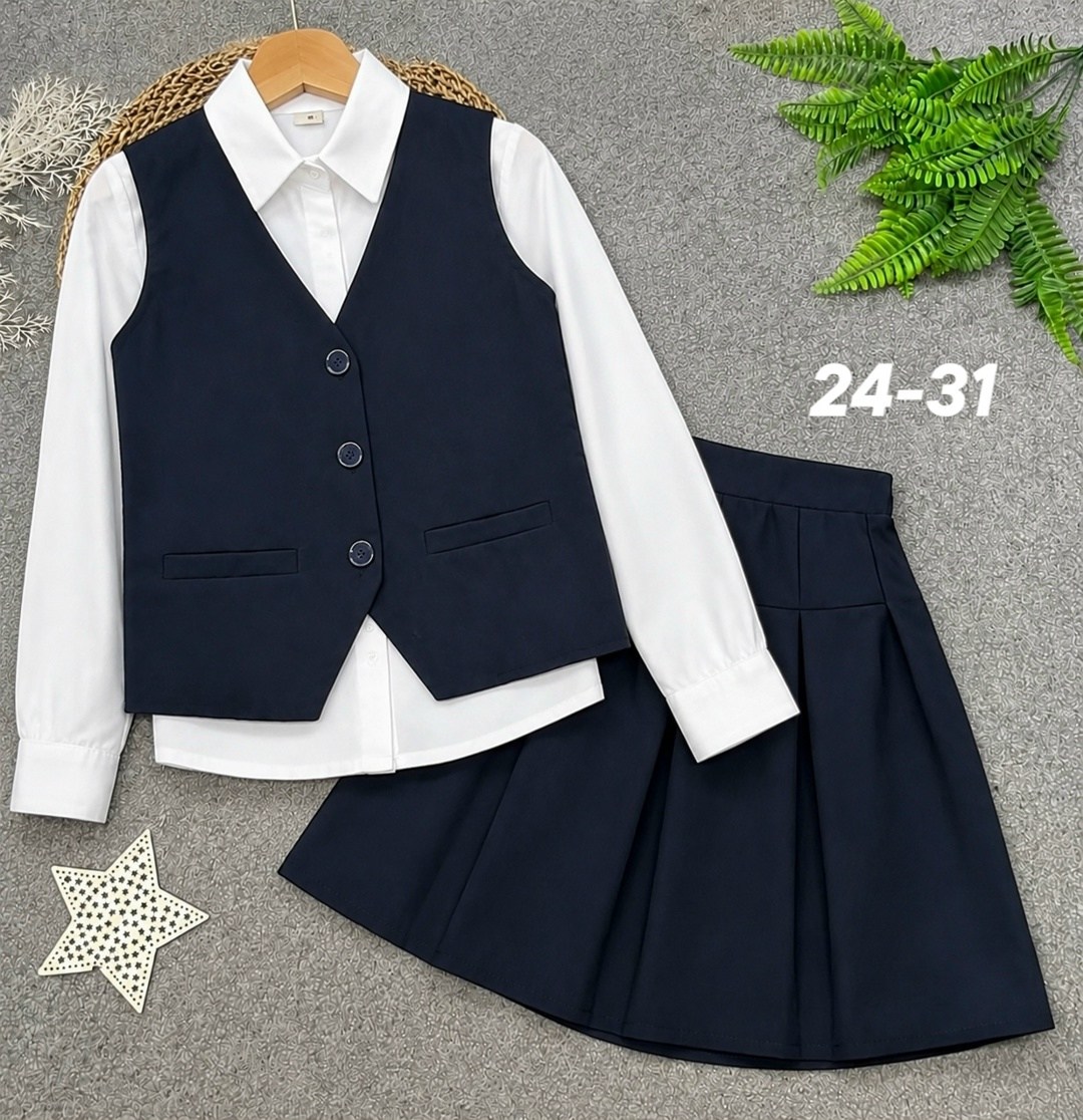 школьный костюм двойка с юбкой и жилетом sheng yuan fashion,жилет школьный для девочки модный,костюм юбка с жилеткой школьный синий,жилет и юбка школьные,жилет maxline школьный костюмный для девочки